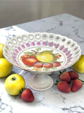 Vintage White Reticulated Pedestal Compote Fruit Bowl 8" ROYAL HALSEY Fine China
